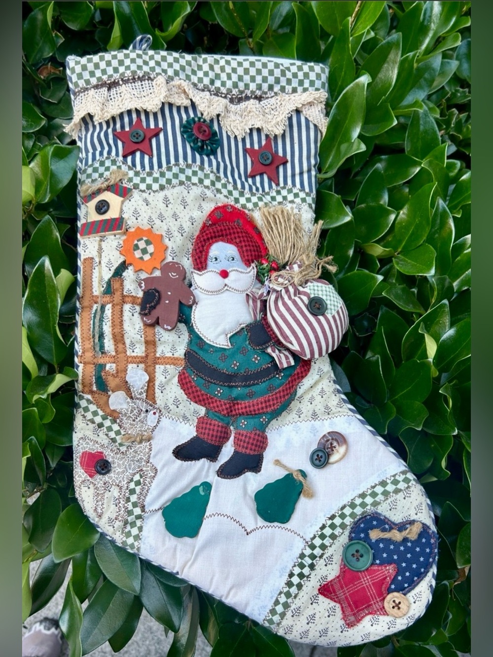 Quilted Patchwork Christmas Stocking.